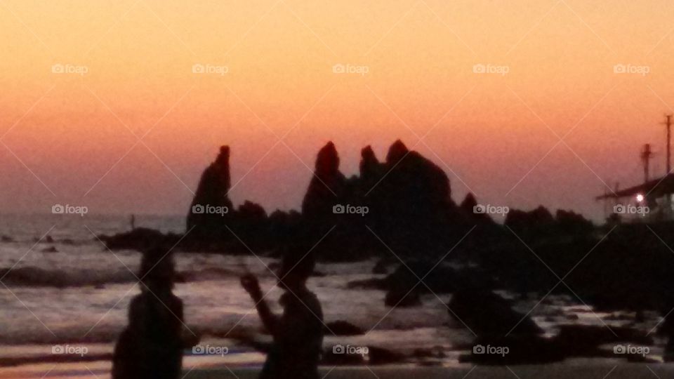 Beach and cliffs, Sunset