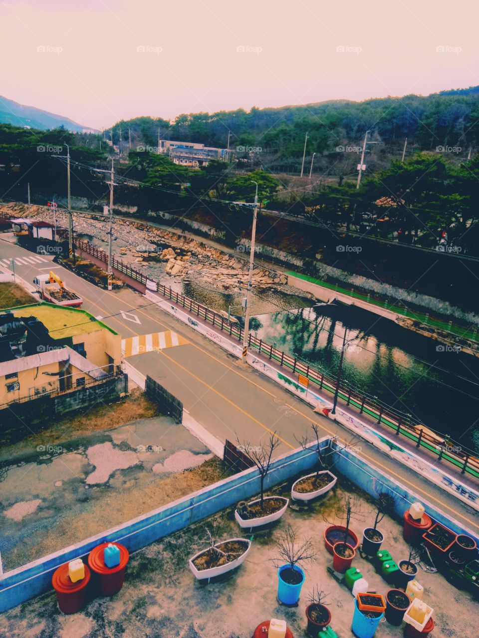 The scenery from the 6th floor building of our home in Tongdosa Yangsan city, South Korea.