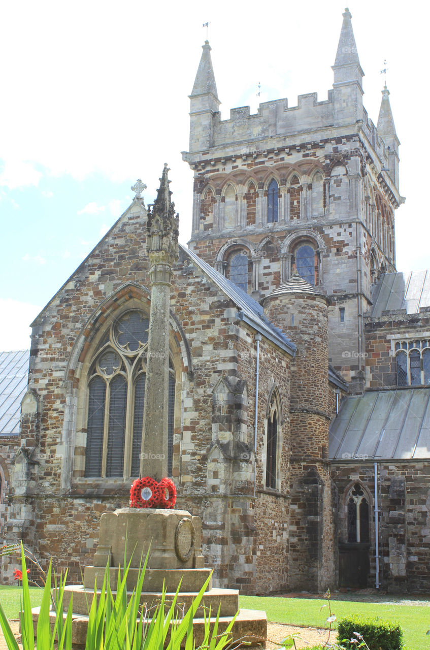 Old stone church in Wimborne, The minster Church of St chutburga.