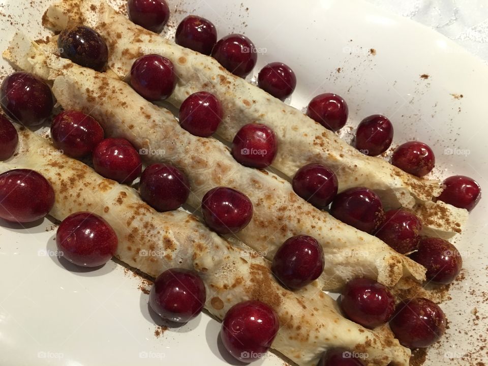 Crepes and cherries in a row ..they did make a delicious breakfast 😊