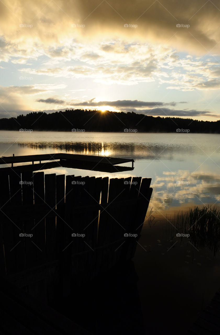 morning lakeside silhouettes