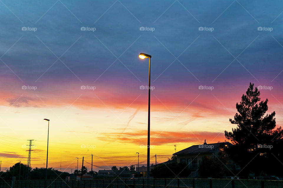 Sunset over little Spanish town