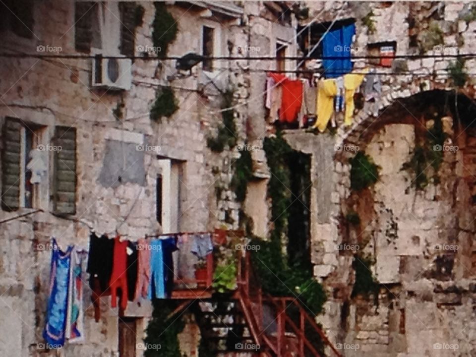 Drying laundry in old part of city split