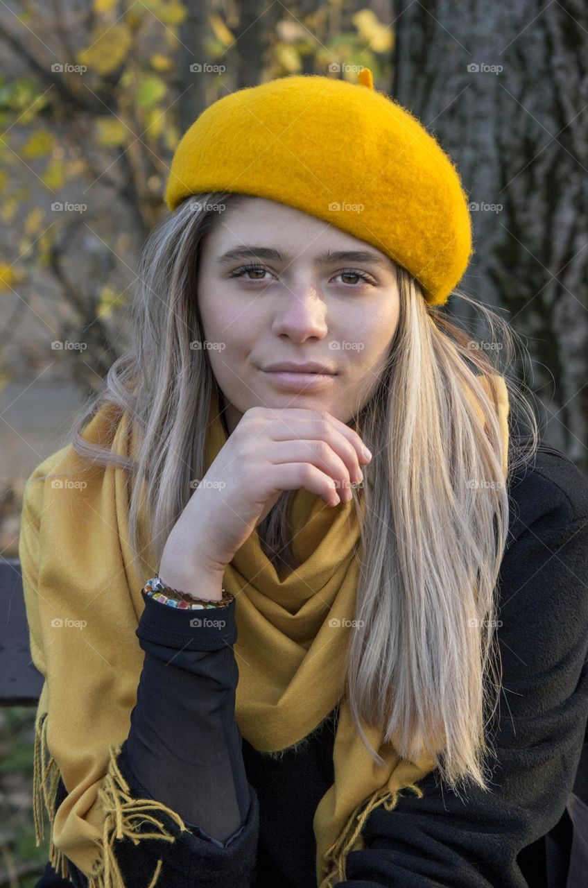 Young woman in autumn clothing