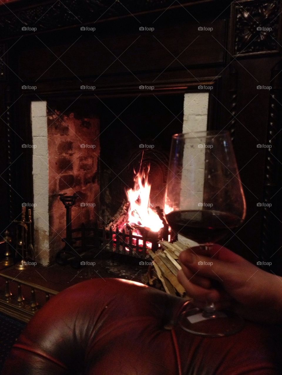 Red wine by firelight