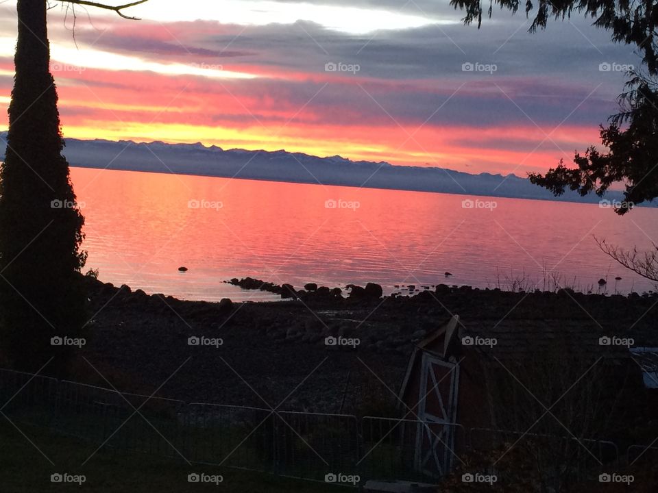 Sunset at the cabin. Sunset colour from the cottage near Powell River BC