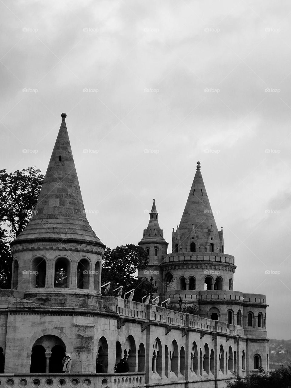 the bastion of fishermen in black and white