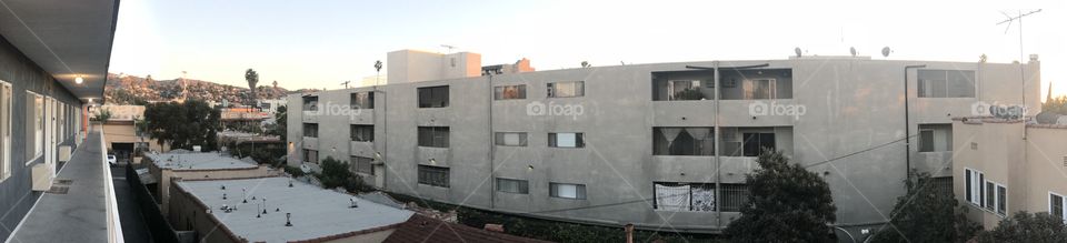Panoramic view of an apartment complex in east Hollywood California 