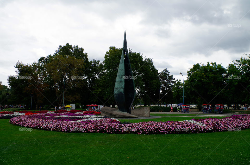 Gardening arrangement of plants and flowers on Margaret Island in Budapest, Hungary.