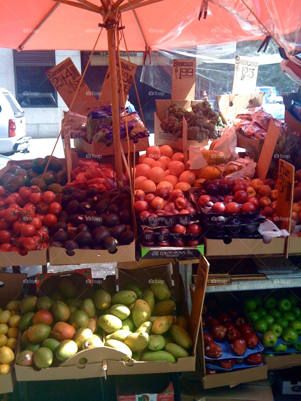Fruit cart. Various colorful fruits on a street side fruit cart in Manhattan