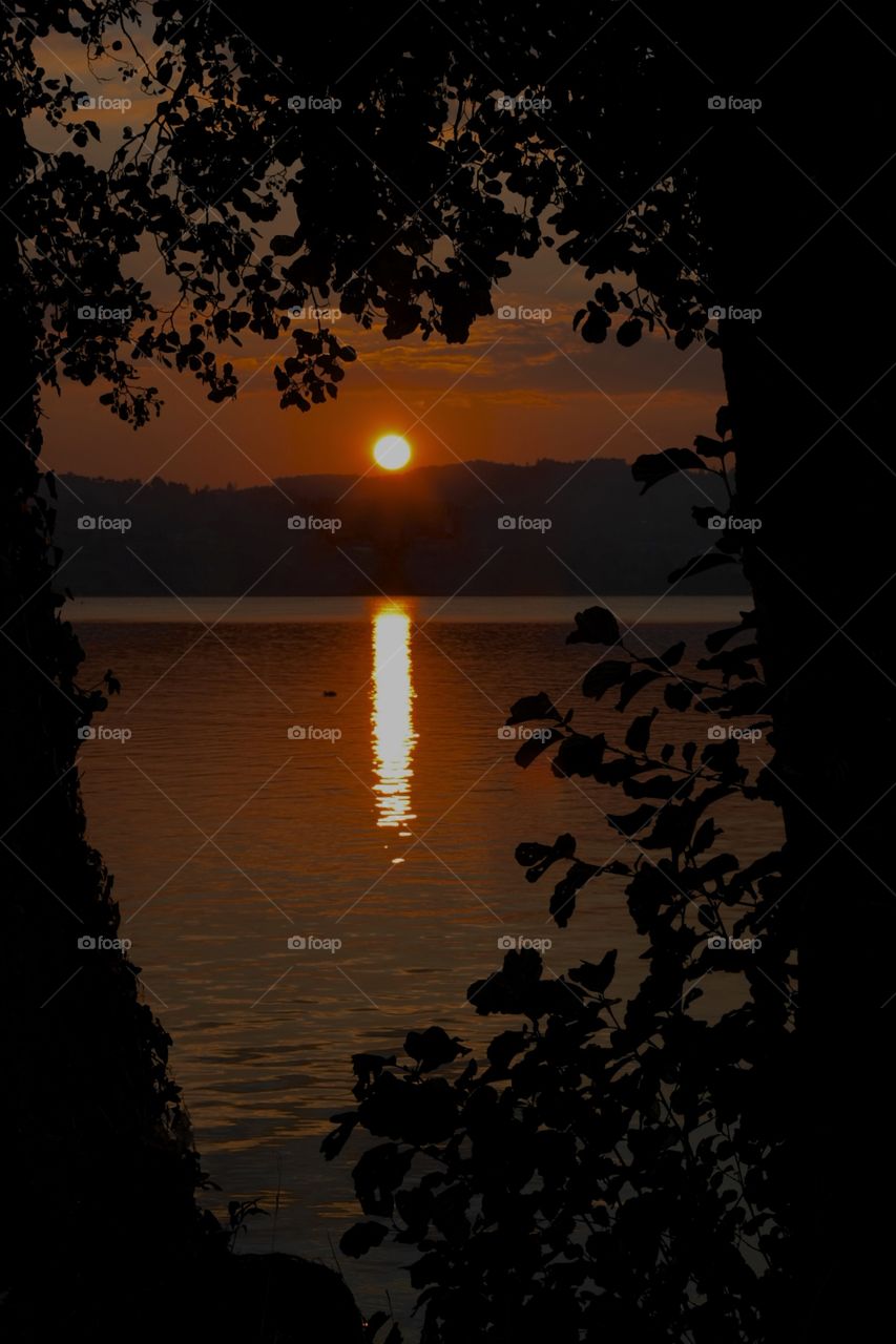 Sunset at lake sempachersee in luzern