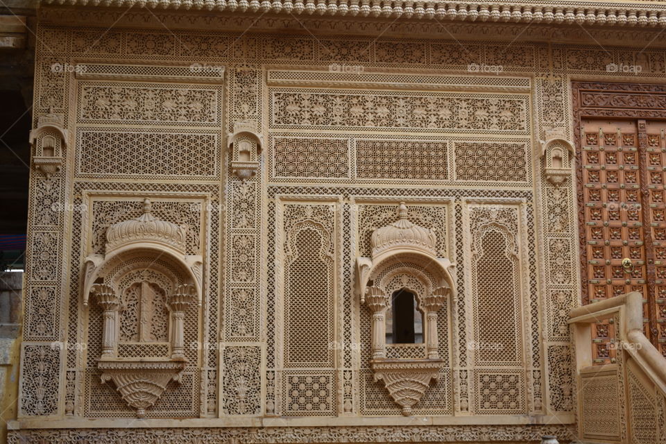 beautiful historical building inside of Patwa Haveli Jaisalmer Rajasthan India