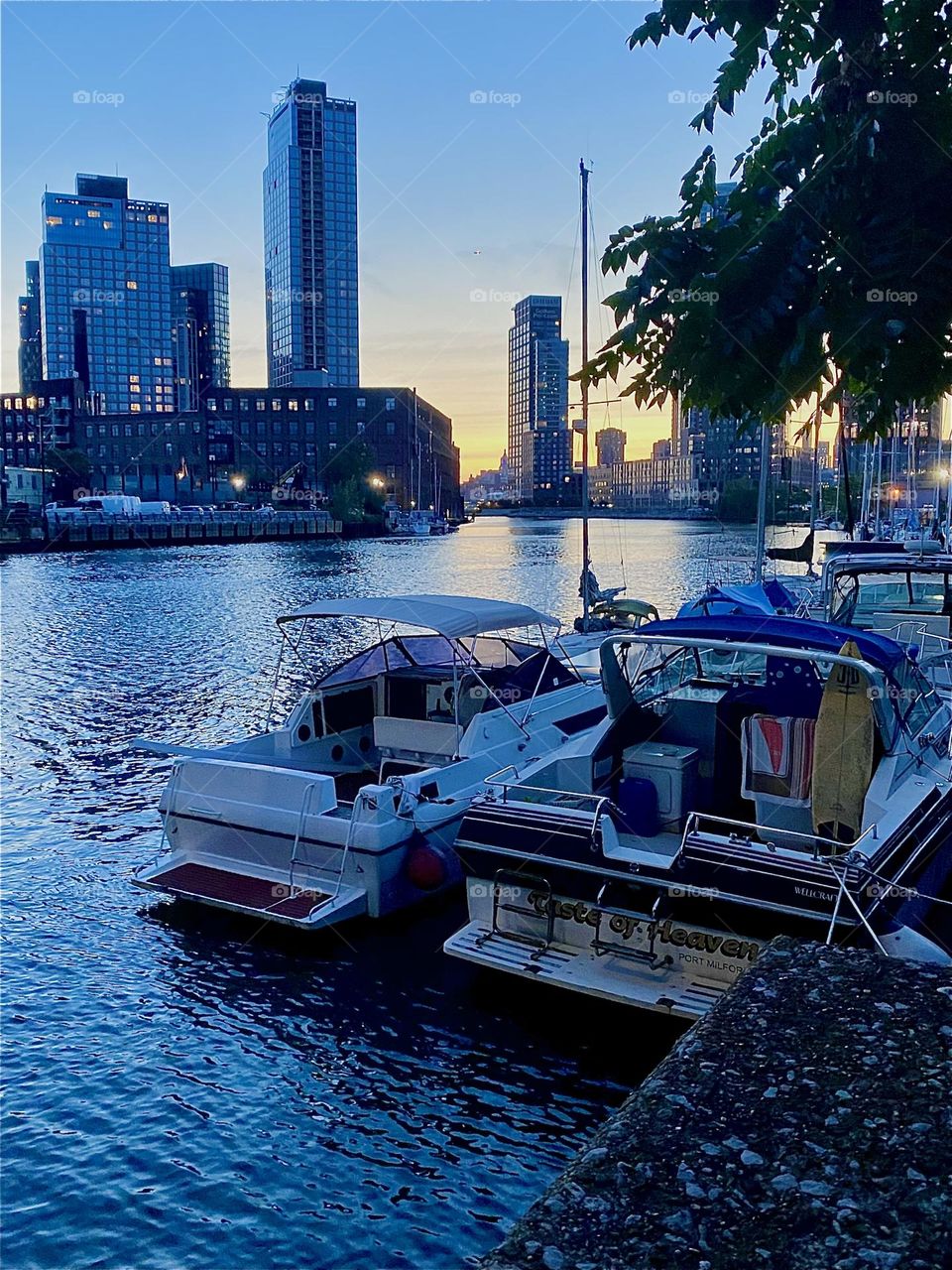 This is “Newtown Creek” by the “Pulaski Bridge” in LIC, Queens on an Indian summer evening in October 2023. Across the “East River” on the left is “Greenpoint”, Bklyn and in the distance on the right “Manhattan”. Hypnotic Productions