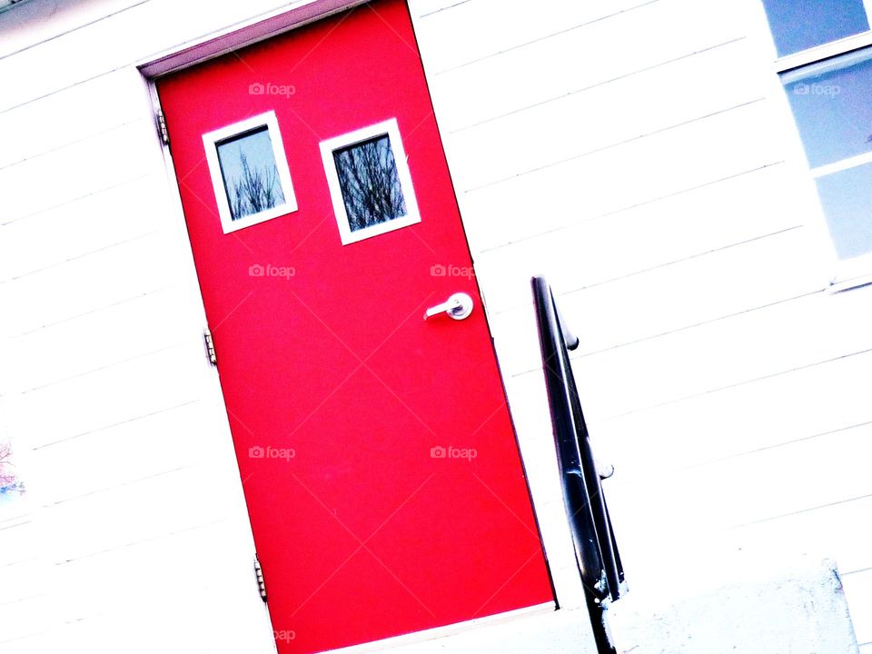 red door on a church