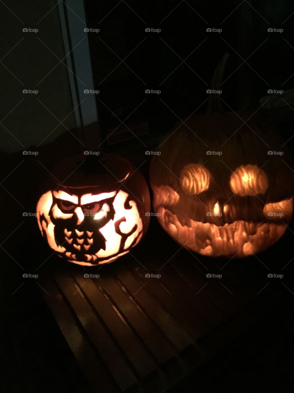 Scary carved Halloween pumpkins