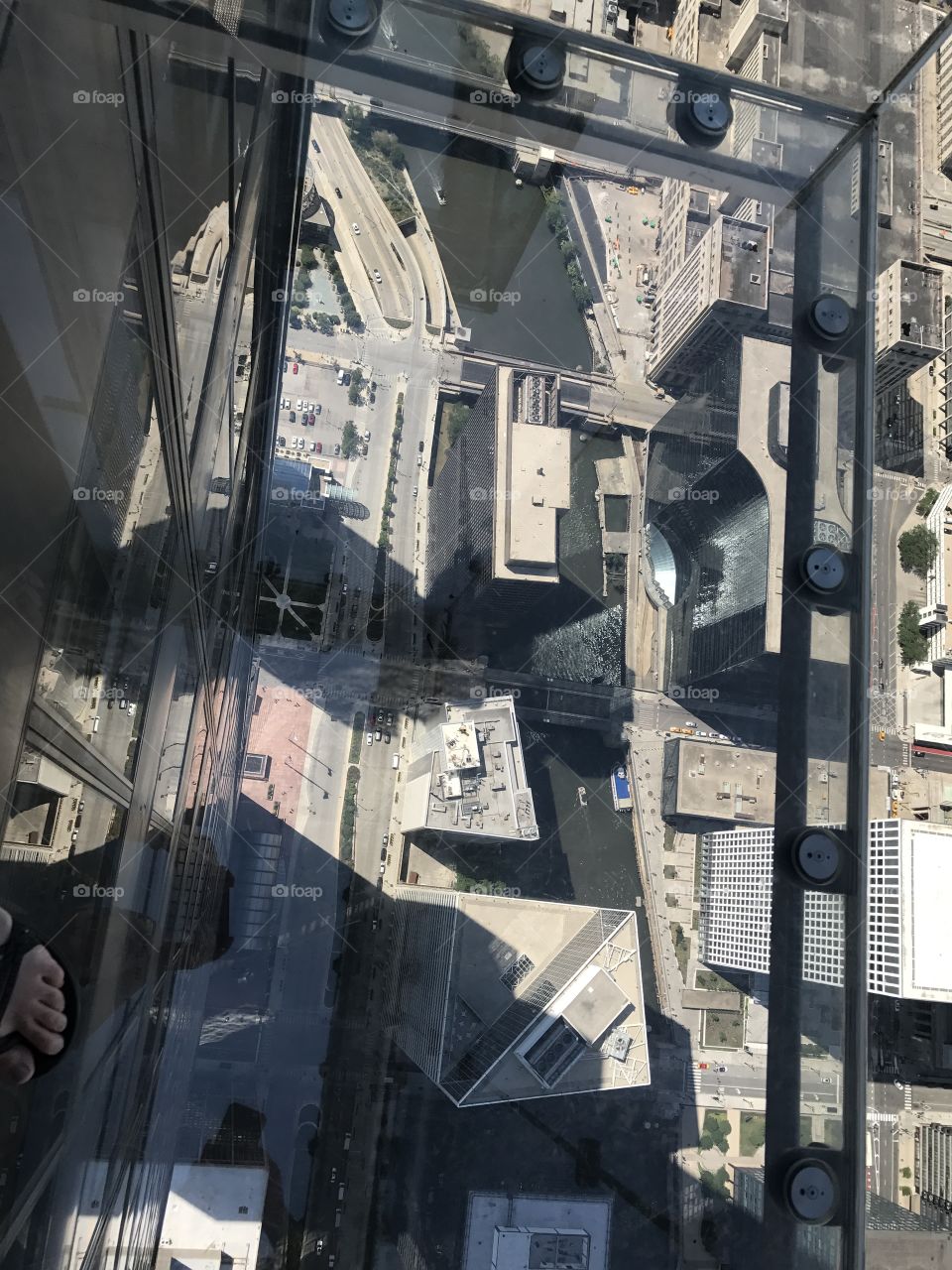 Looking down from Willis Tower sky deck 