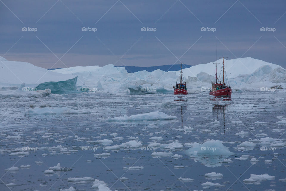 Boats on Arctic sea 