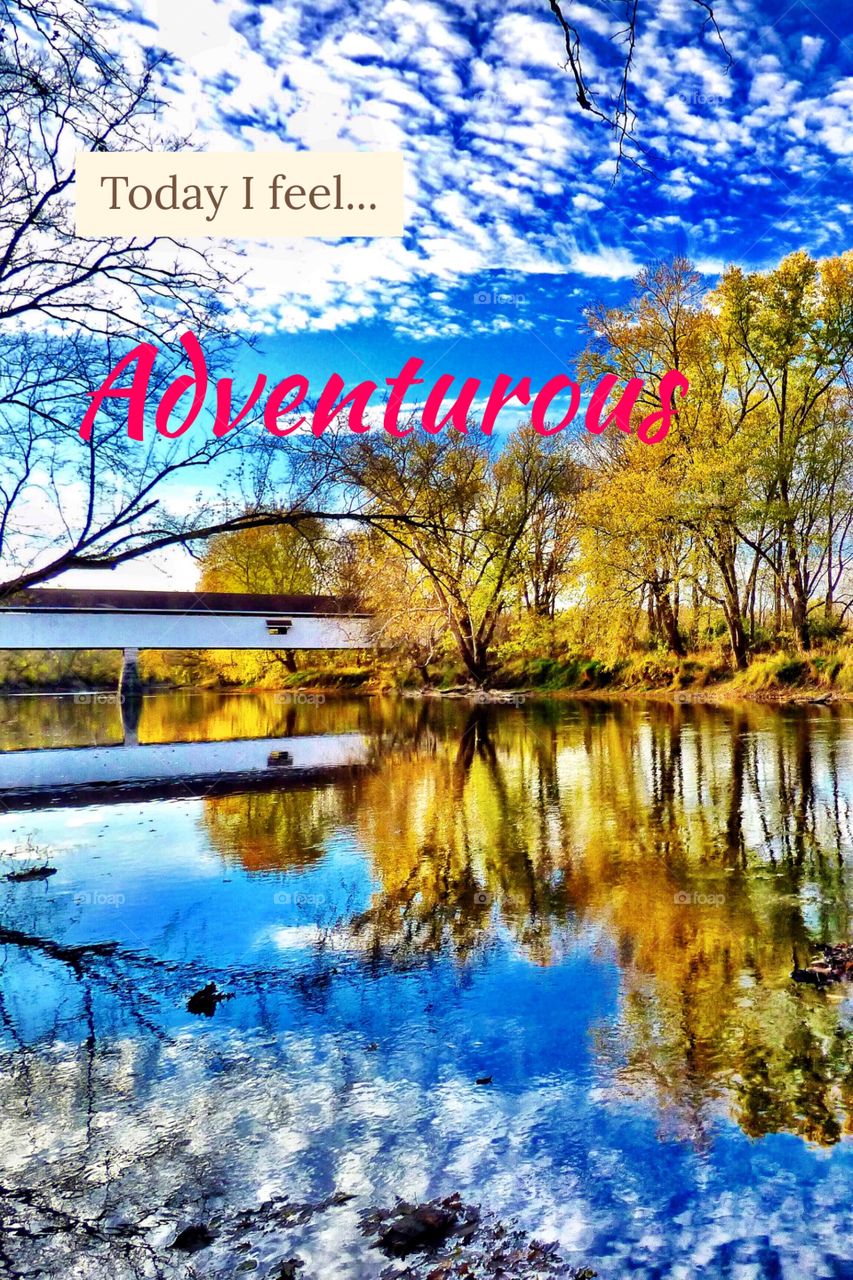 Beautiful covered bridge fall view. 