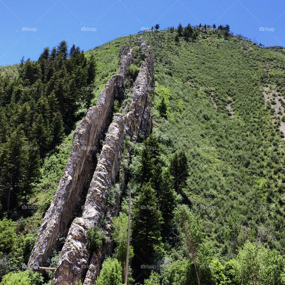 Devil’s Slide in Utah, beautiful geological formation on the mountain on a warm sunny day. 