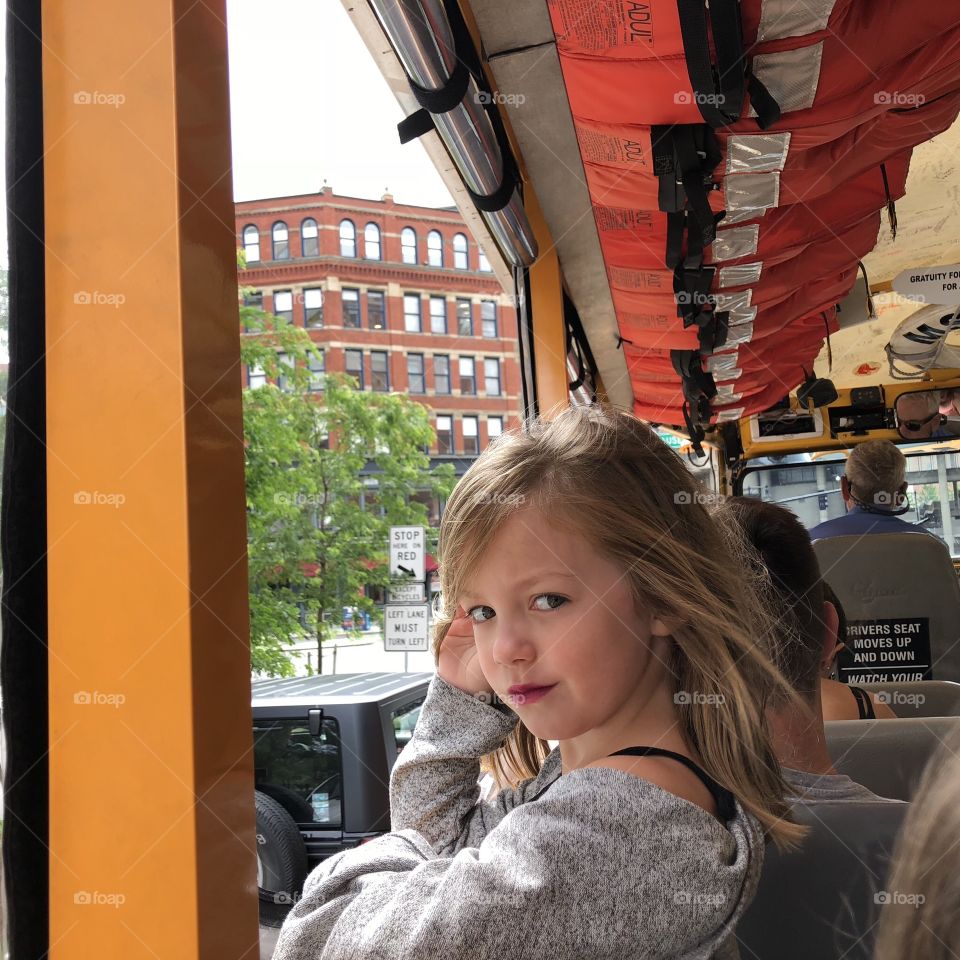 Little Girl riding the Boston trolley 
