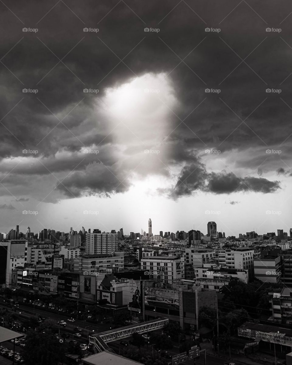 The Storm of God's light over Bangkok in Thailand