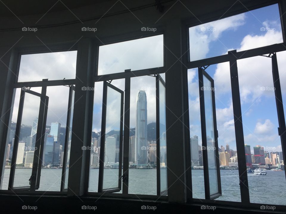 Window view of Victoria Harbour 
