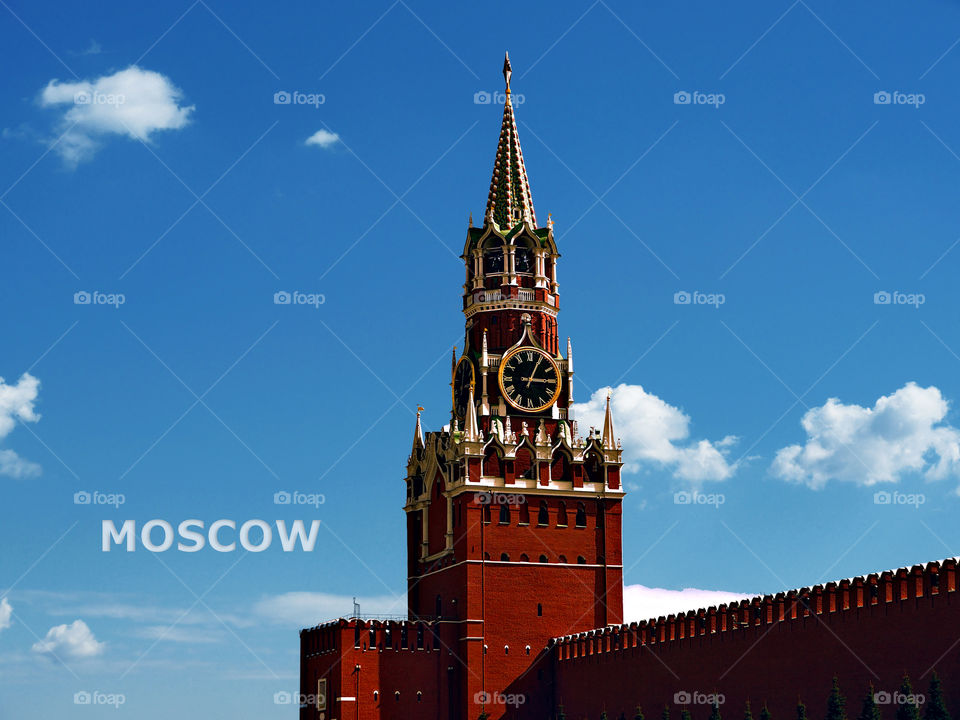 Kremlin Spasskaya tower on Red Square in Moscow. Russia