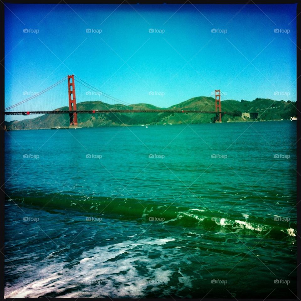 View of the Golden Gate Bridge from Crissy Field in San Francisco.