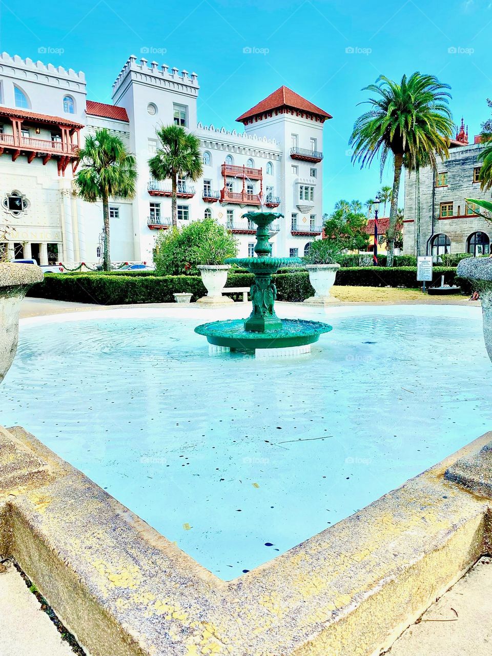 Stunning water fountain on a bright sunny day.