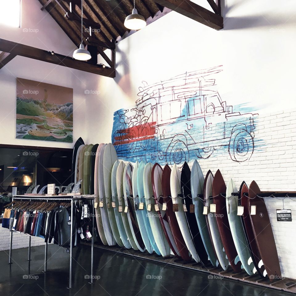 Surf boards at Deus Ex Machina in Canggu Bali