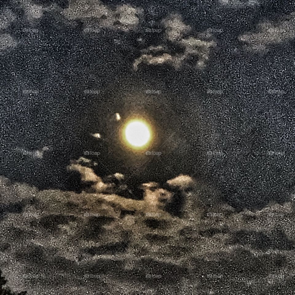 Black & white night sky moonlight and clouds 