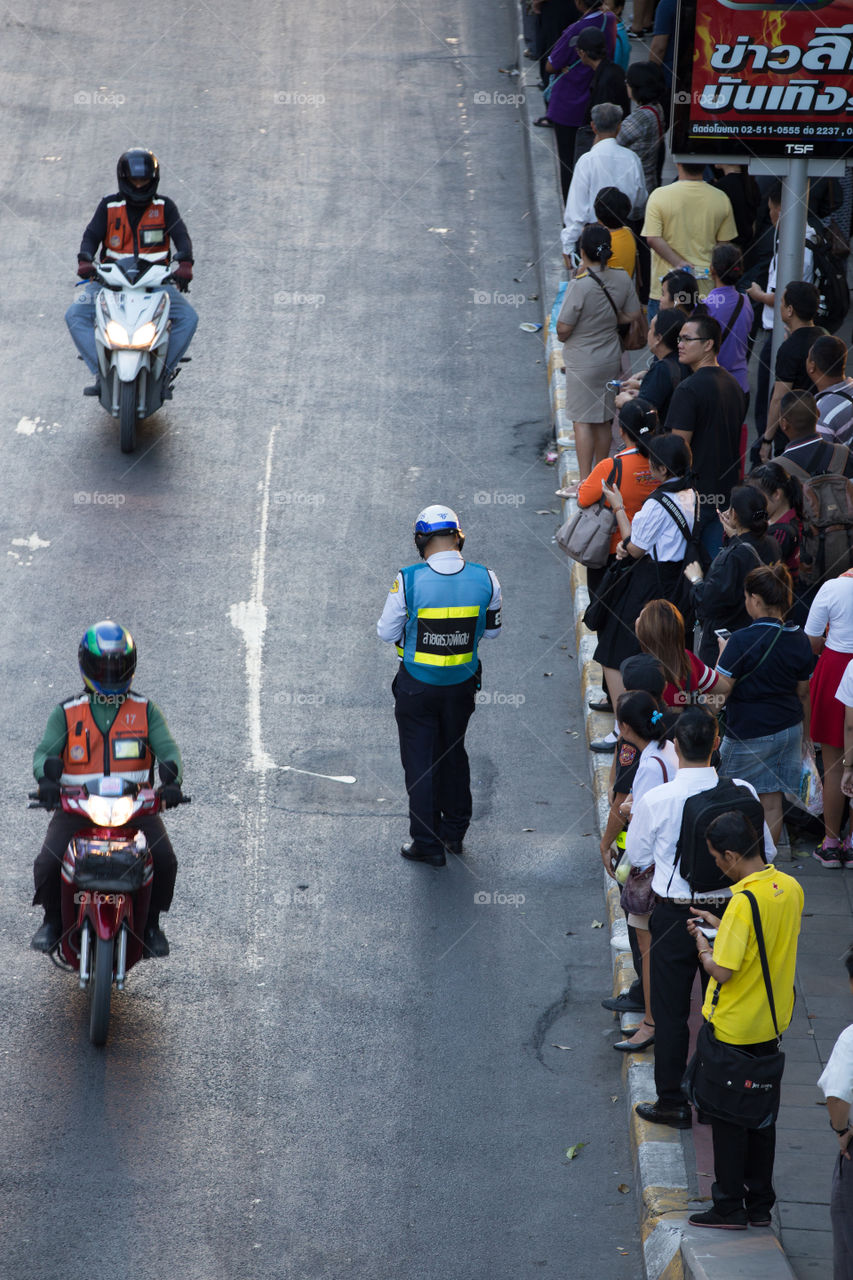 Police at the public bus station in Bangkok Thailand 