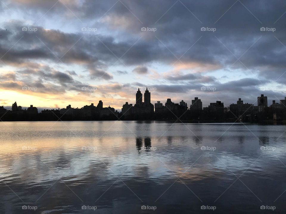 Central Park sunset reflection