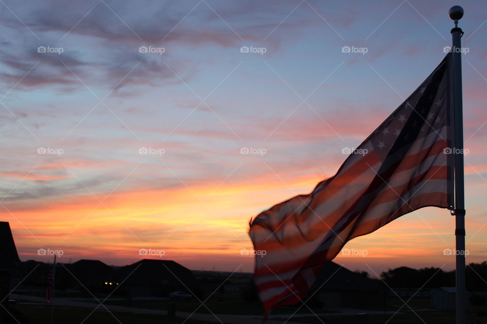 flag sunset