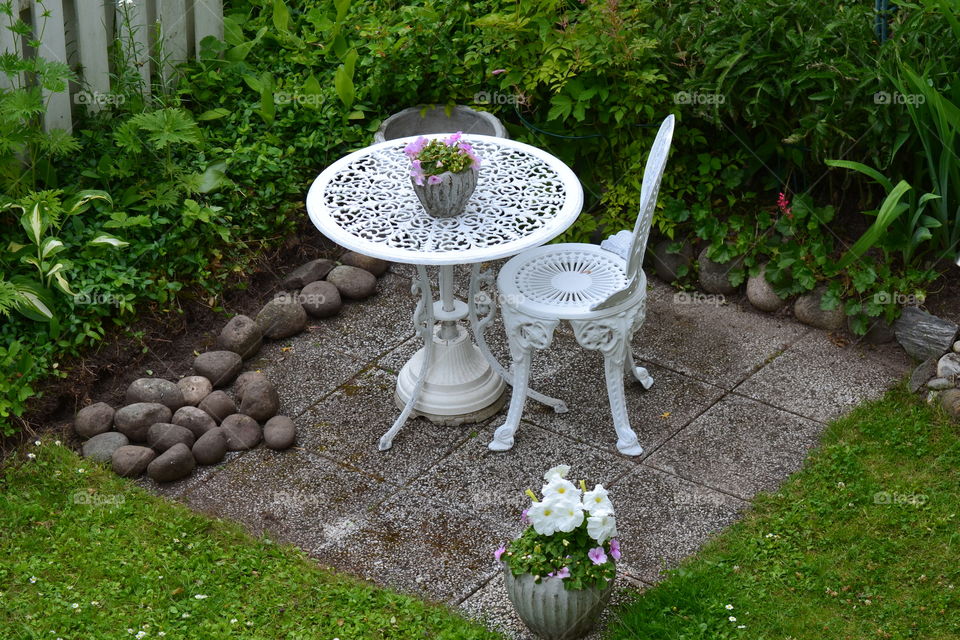 table and chair in the garden