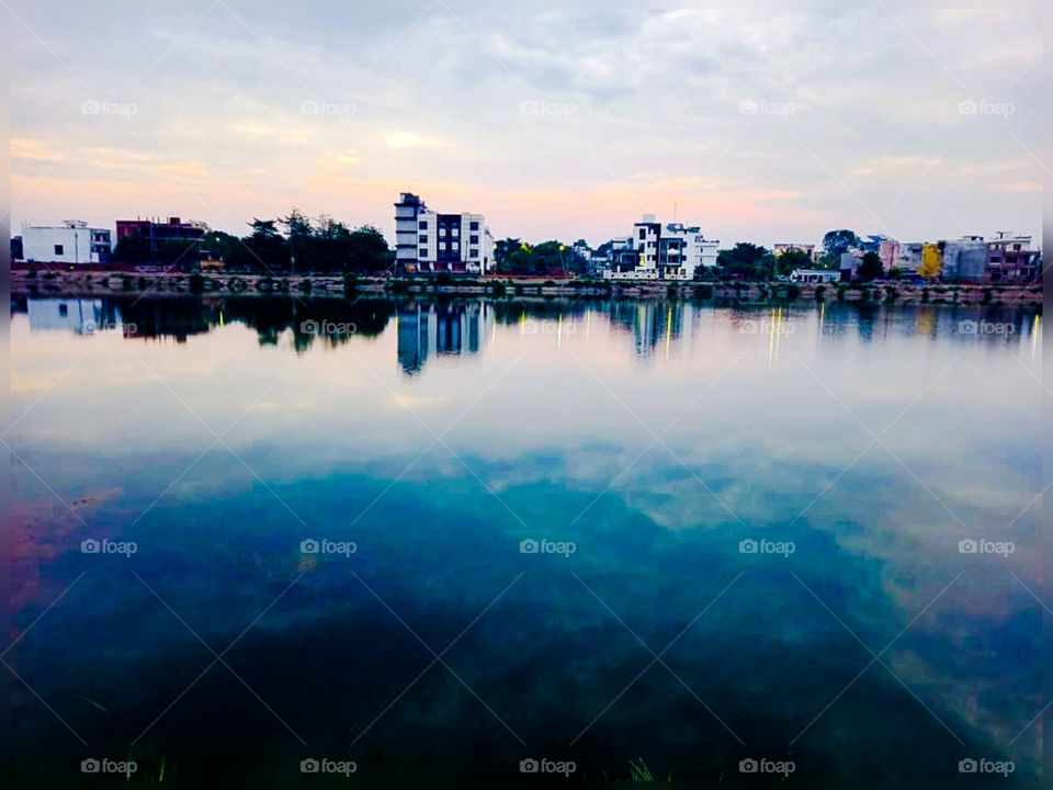 blue and white image....