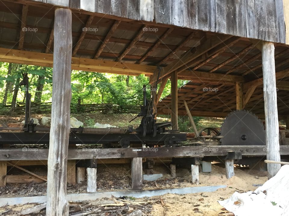 Working old fashioned sawmill 