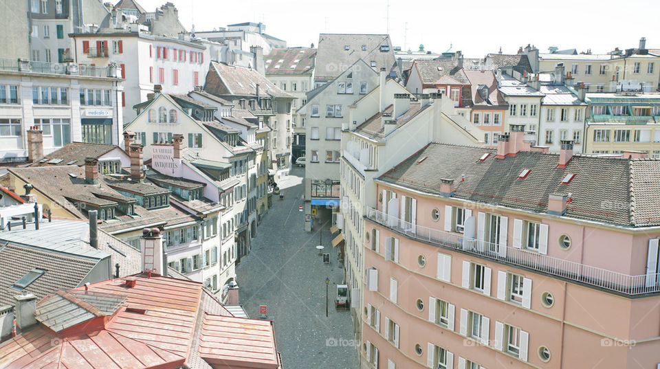 roofs of lausanne, switzerland, in the spring