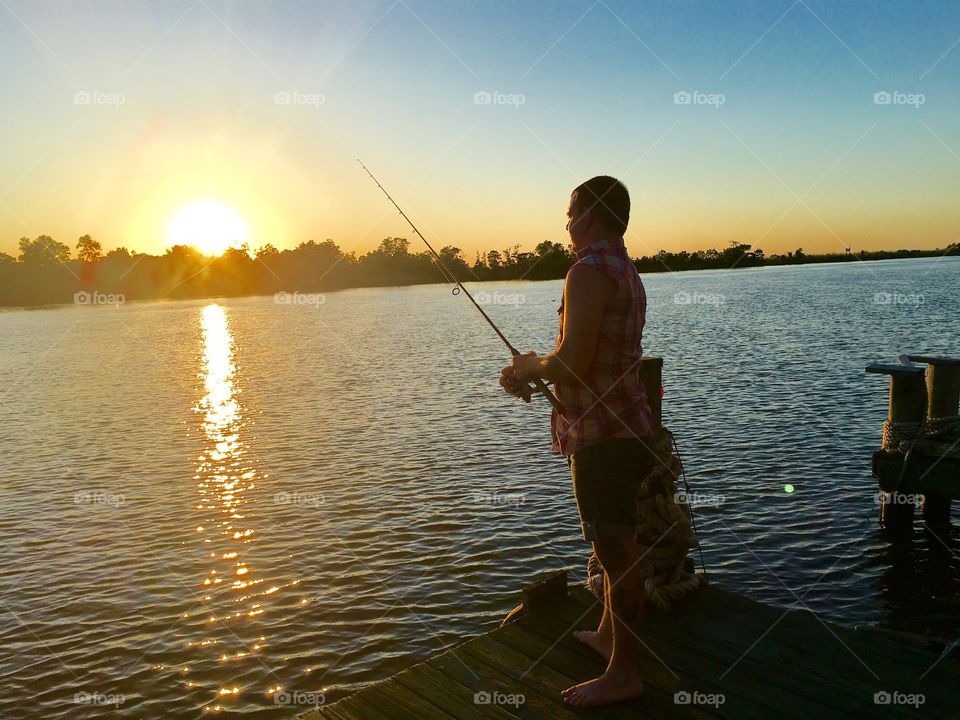 Water, Fisherman, Sunset, Fishing Rod, Recreation