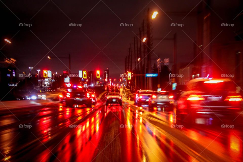 Highway on rainy night