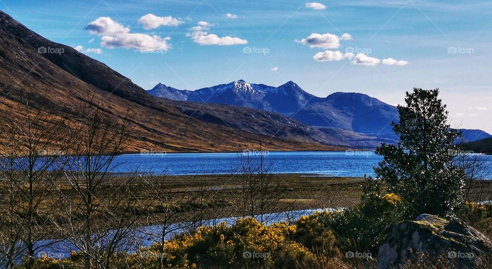 Scottish highlands mountains, loch