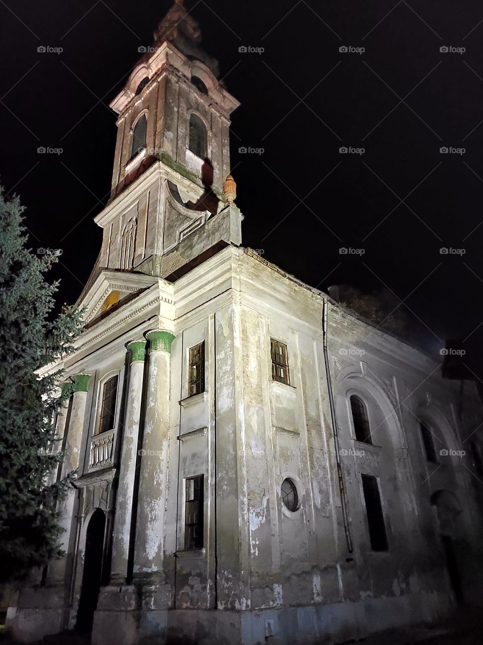 Vrbas Serbia Protestant Church in town centre by night