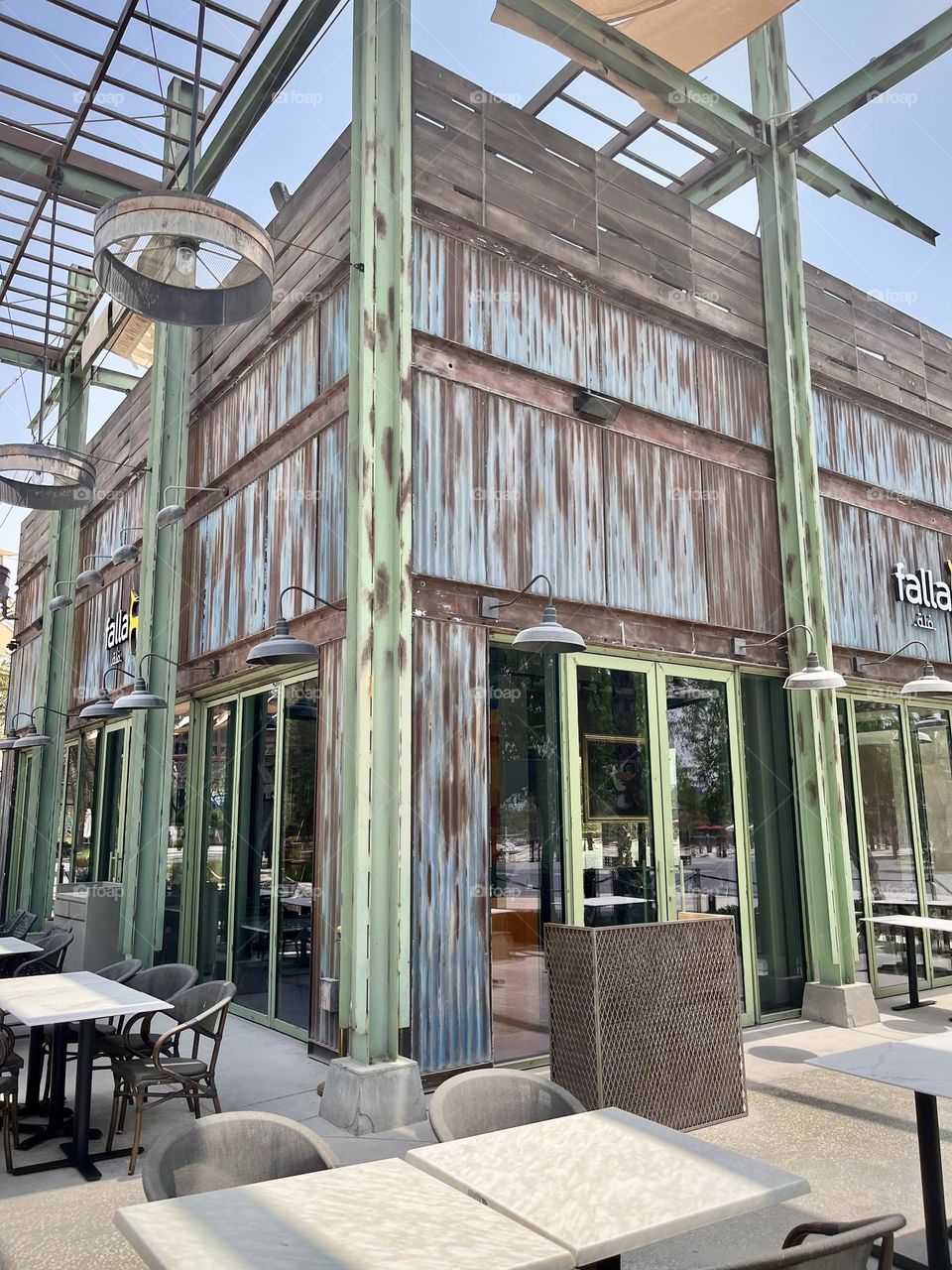 View of a Dubai seaside tourist area in American retro style