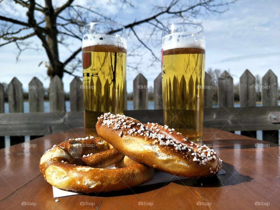 brezel and german beer in summer