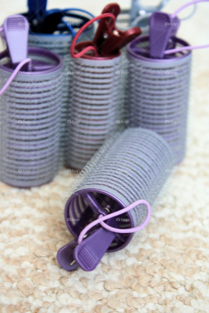 purple hair curlers