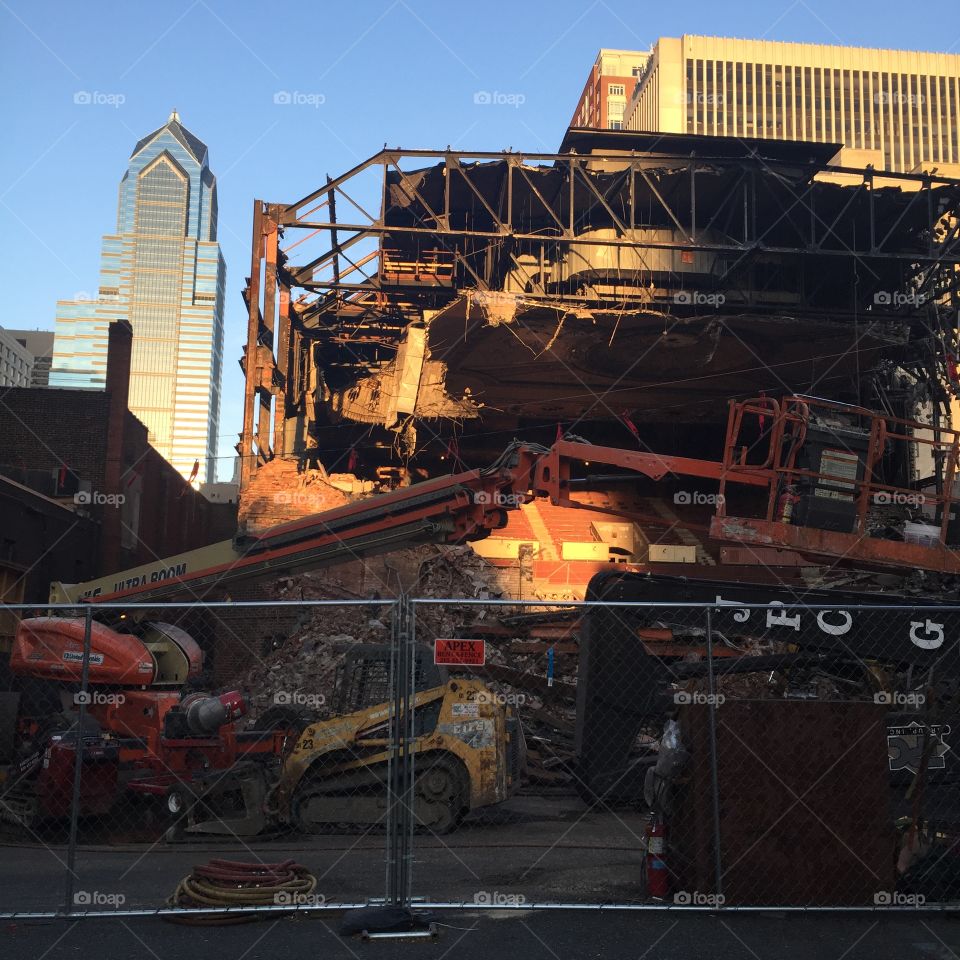 The old Boyd Theater. History coming apart at the sunset.