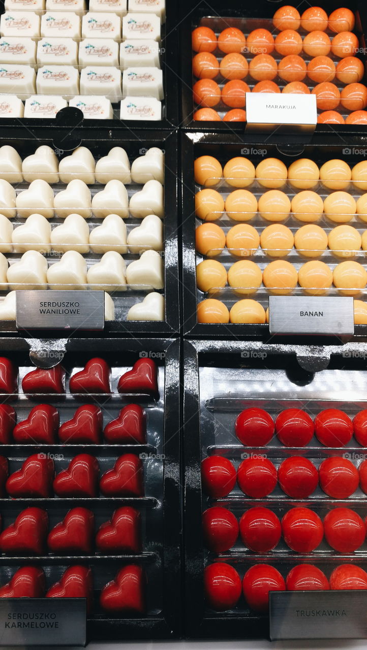 Assorted chocolate truffles and fruit ganache pralines