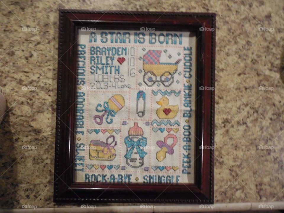 for baby brayden. cross stitch pattern I made.