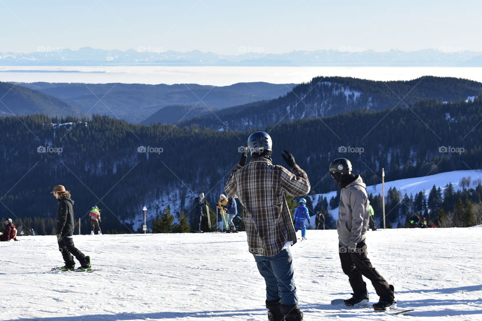 snowboarding in the mountains