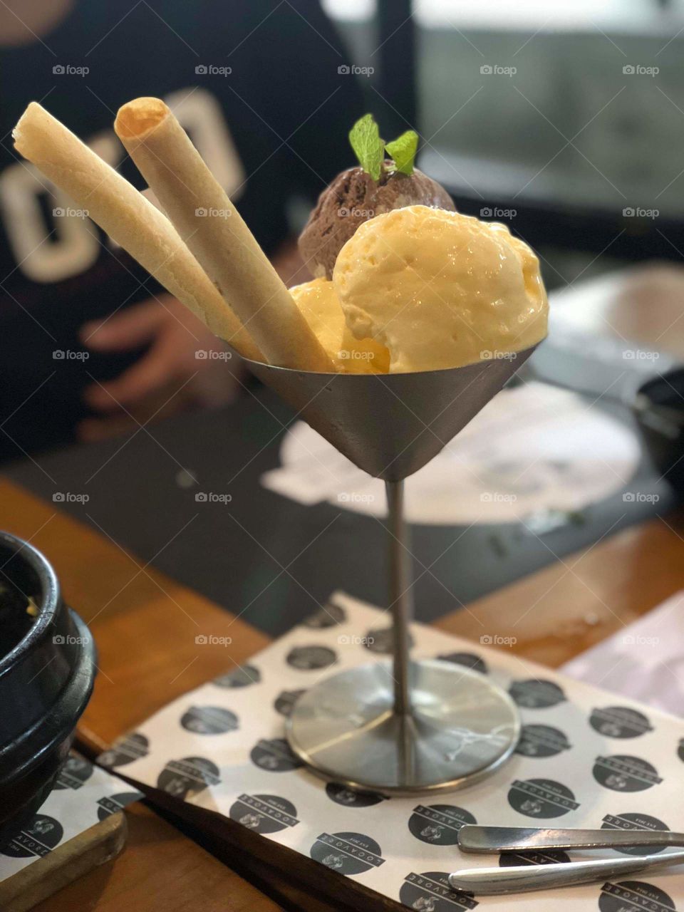 A delicious and mouth-watering ice cream on the table.